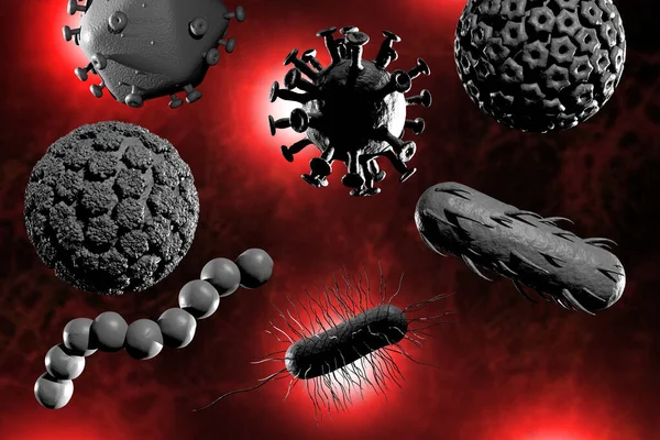 Plusieurs Bactéries Dangereuses Dont Coli Salmonella Coronavirus Vih Illustration — Photo