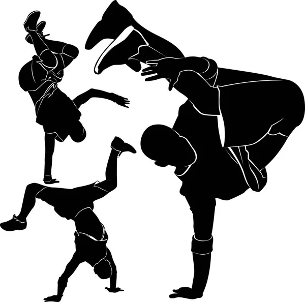 Collection Silhouettes Breakdancer Sur Fond Blanc — Image vectorielle