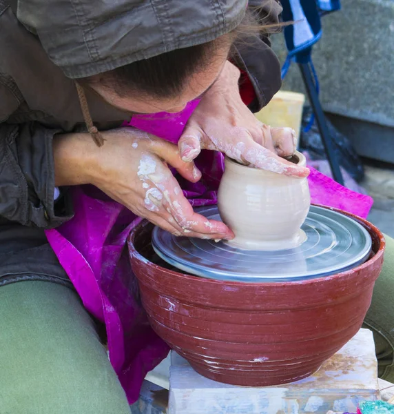Girl Working Potter Wheel — стоковое фото