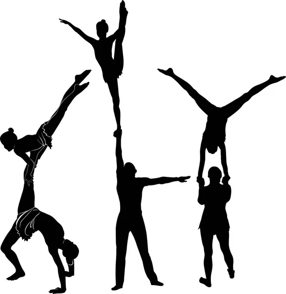 Gymnasts Acrobats Vector Black Silhouette — Stock Vector