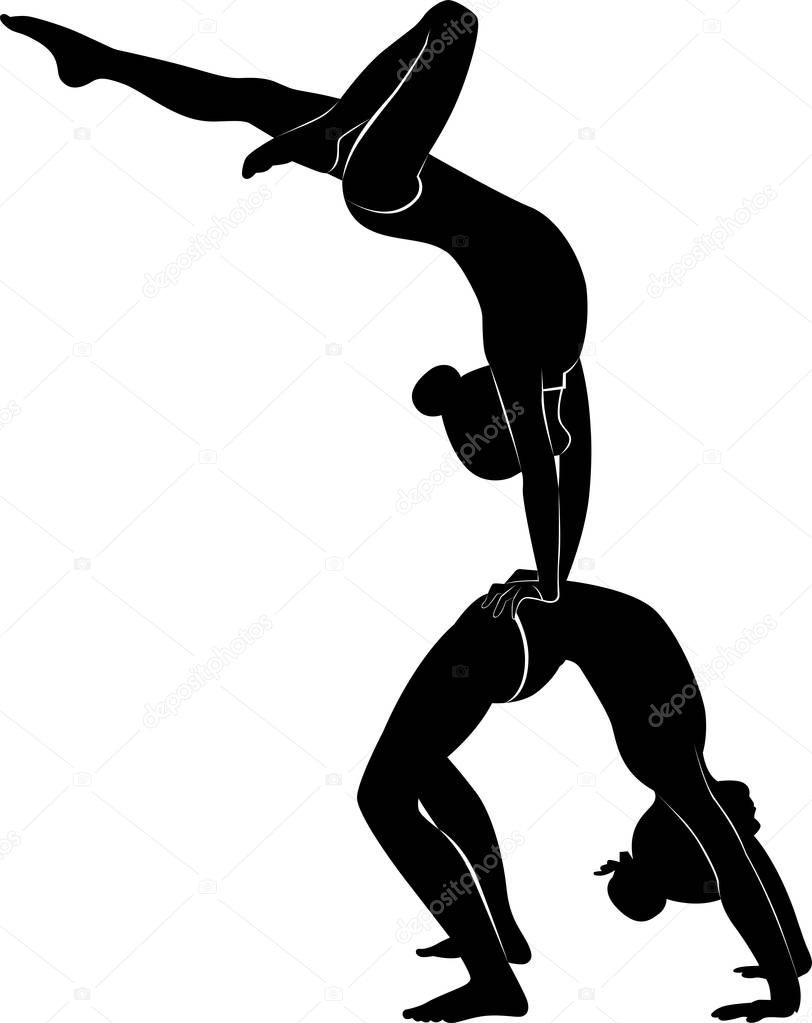 Gymnasts acrobats vector black silhouette