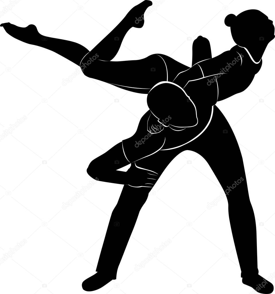 Gymnasts acrobats vector black silhouette