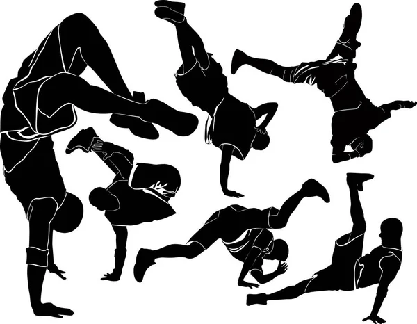 Collection Silhouettes Breakdancer Sur Fond Blanc — Image vectorielle