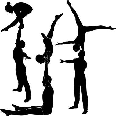 Gymnasts acrobats vector black silhouette clipart