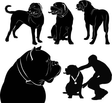 set of silhouettes of dogs Dogue de Bordeaux clipart