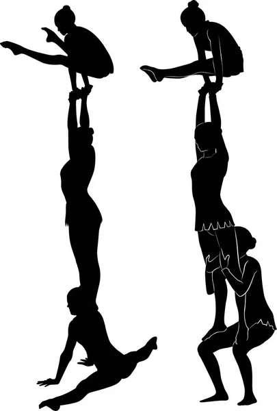 Gymnastes Acrobates Vecteur Noir Silhouette — Image vectorielle