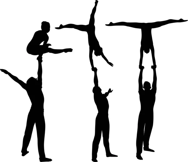 Jimnastikçiler Akrobatlar Siyah Siluet Vektör — Stok Vektör