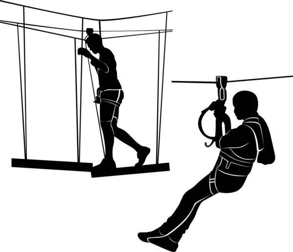 アドベンチャーパークロープはしごの子供たち スポーツウィークエンドアクション — ストックベクタ