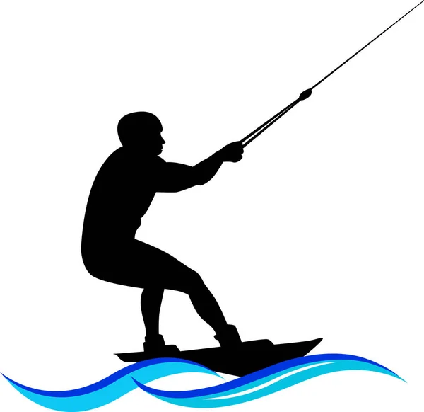 Logo Wasserski Wasserski Silhouette Mit Welle — Stockvektor