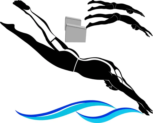 Zwem Logo Zwemmers Atleten Geïsoleerd Witte Achtergrond — Stockvector