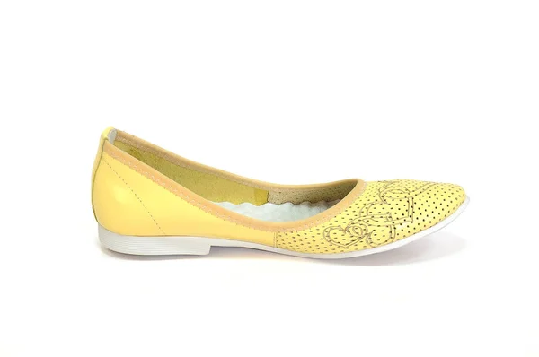 Sapatos Balé Feminino Amarelo Fundo Branco — Fotografia de Stock