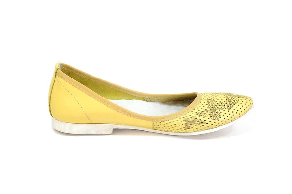 Sapatos Balé Feminino Amarelo Fundo Branco — Fotografia de Stock