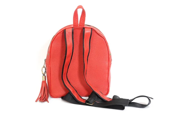 Mochila Couro Vermelho Feminino — Fotografia de Stock