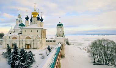 Winter. Gold ring of Russia. Ancient monastery on the shores of Lake Nero clipart