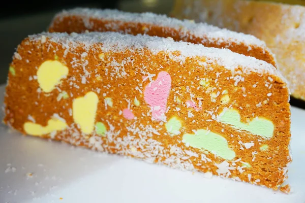 Delicioso Dulce Con Chocolate Naranja Mango Galletas Crema Cítricos Rodajas — Foto de Stock