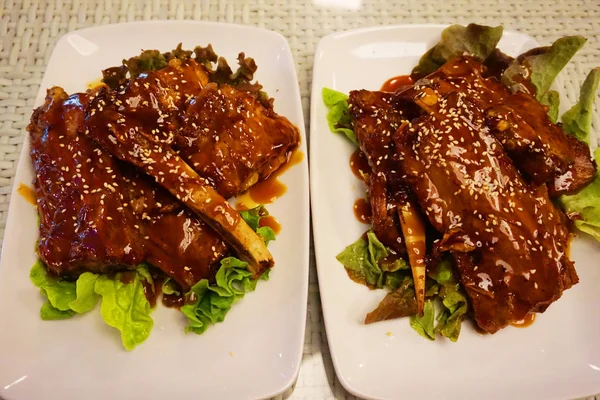 Délicieux Barbecue Côte Porc Cuisine Asiatique — Photo