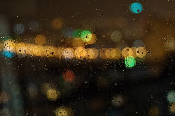 Image Raindrops Window Night City — Stock Photo, Image