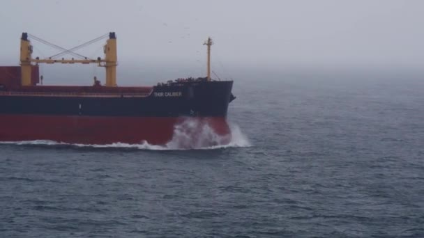 Tanker kötü hava ve sınırlı görünürlük devam — Stok video