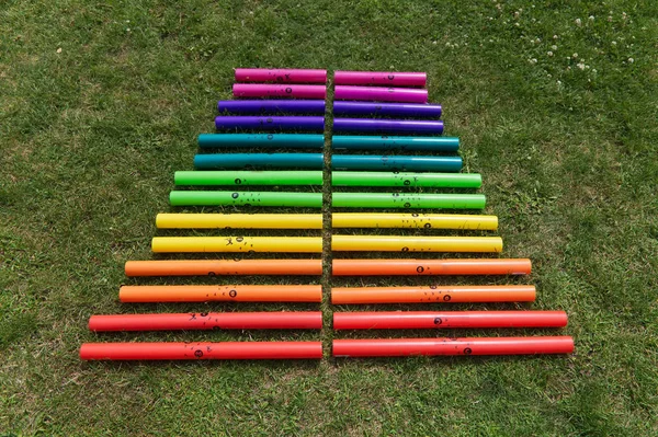 Boomwhackers Different Colors Grass Field — Stock Photo, Image