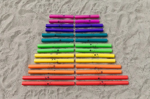 Boomwhackers Muitas Cores Fora Areia Praia Fotografias De Stock Royalty-Free