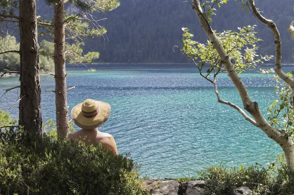 Lake with a man in holidays