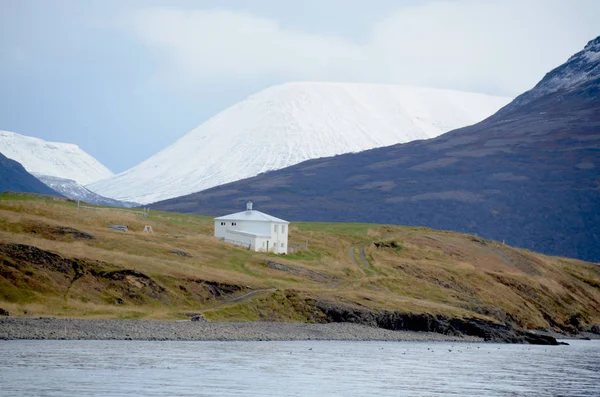 Vista Costiera Edifici Eyjafjordur Ghiandaia — Foto Stock