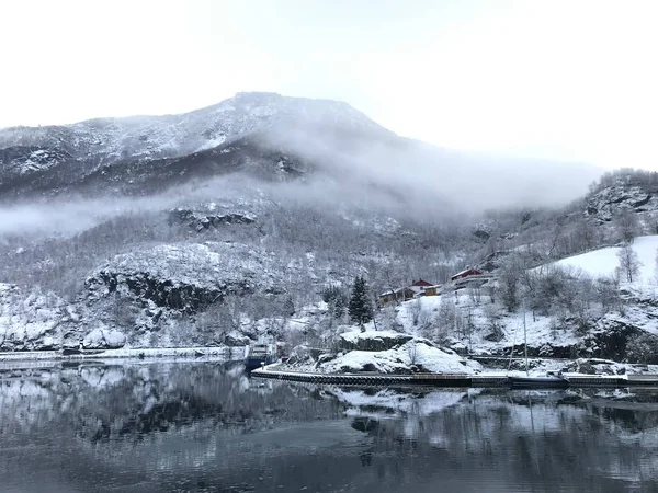 Paesaggio Invernale Naeroyfjord Norway — Foto Stock