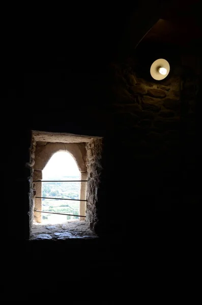 Fenêtre Avec Vue Château Posada Sardinia Italie — Photo