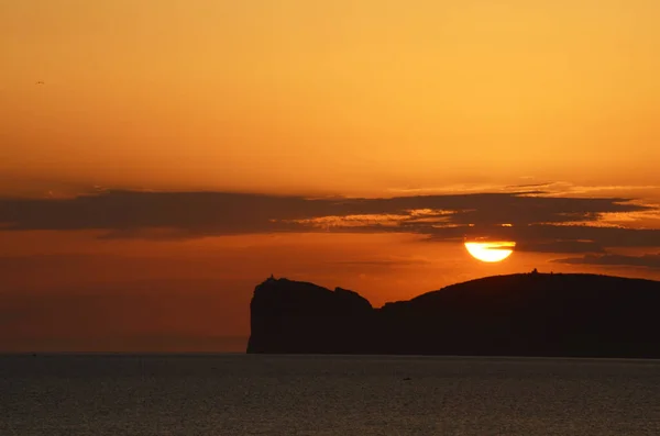 Západ Slunce Nad Capo Caccia Alghero Sardinie Italsky — Stock fotografie