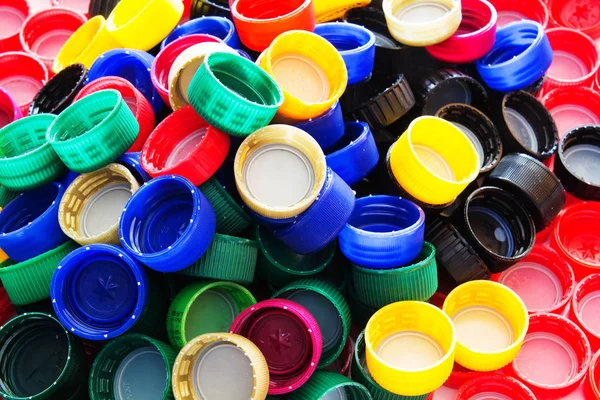 Many Colored Plastic Caps Bottles Eco Concept — Stock Photo, Image