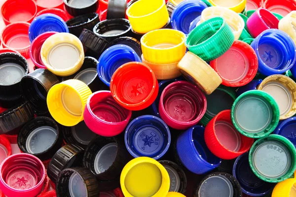 Many Colored Plastic Caps Bottles Eco Concept — Stock Photo, Image