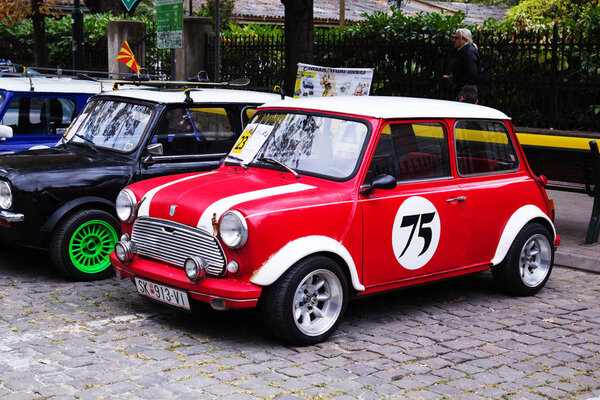 SKOPJE MACEDONIA - SEPTEMBER 29 2018: Retro car and motorbikes on exhibition of vintage auto. The exhibition called Old Timer Car Show September 29 2018 in Skopje.