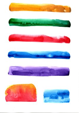 Beyaz kağıt üzerinde sanatsal renkli soyut resimlerle suluboya resimler. Suluboya kavramı.