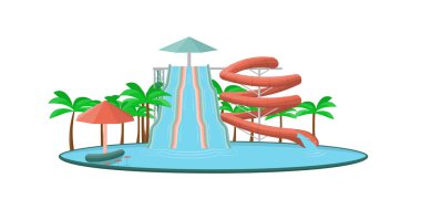 Aquapark su boruları ve slaytlar ile. Vektör çizim