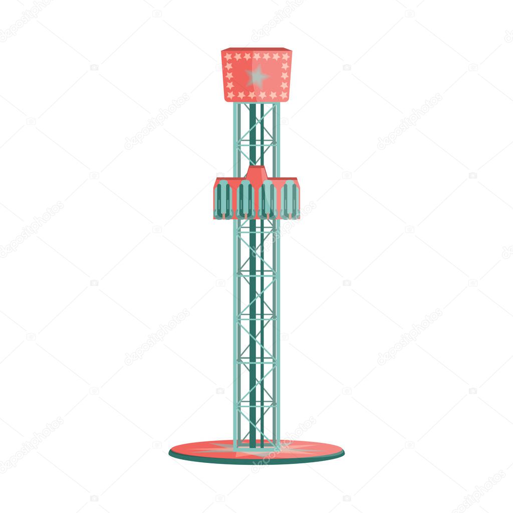Cartoon freefall tower attraction icon. Isolated vector illustration.