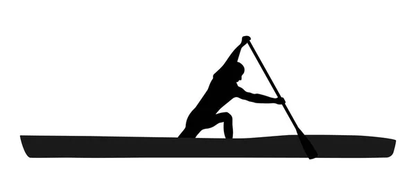 Black Silhouette Sportsman Paddling Kayak Isolated Vector Illustration — Stock Vector