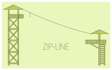 Zip hattını. Macera ip park simgesi. Vektör çizim