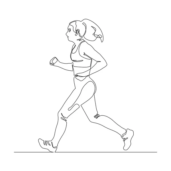 剪影或年轻奔跑的妇女 连续线艺术风格 孤立向量插图 — 图库矢量图片
