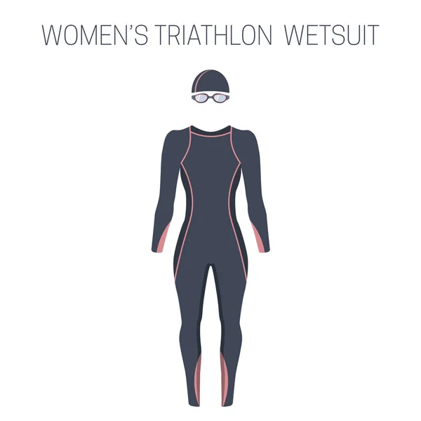 Triathlon Kvinnors Fullsleeve Våtdräkt Isolerade Vektorillustration — Stock vektor