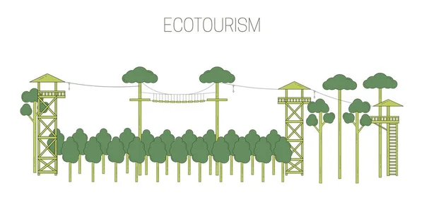 Ecoturismo Stile Line Art Illustrazione Vettoriale — Vettoriale Stock