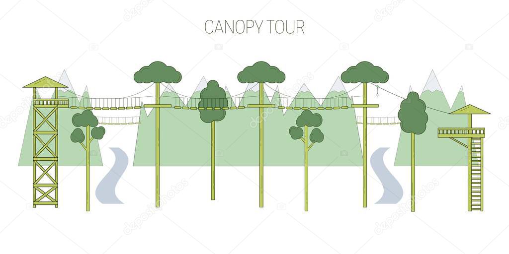 Eco tourism. line art style. Vector illustration