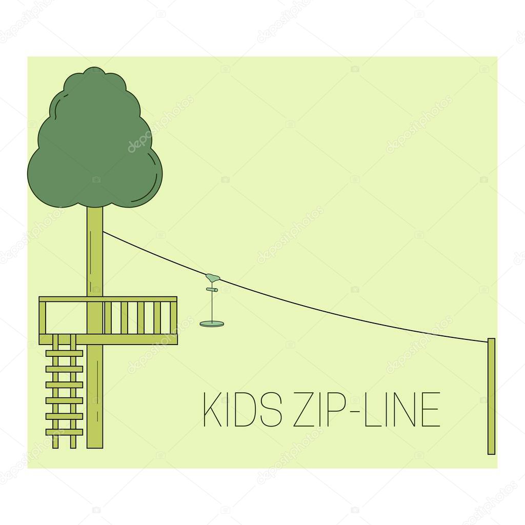 Kids zip line. Adventure rope park icon.  Vector illustration.