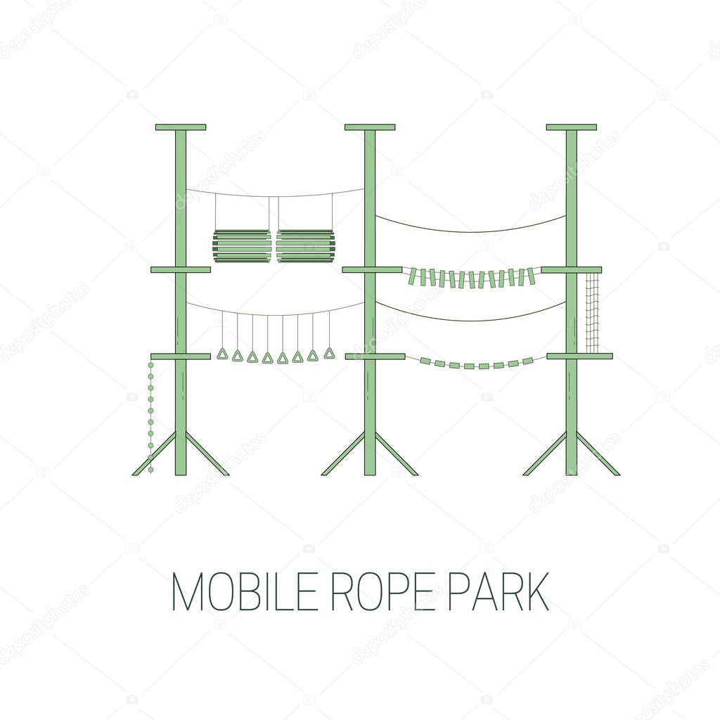 Mobile rope park. line art style. Vector illustration