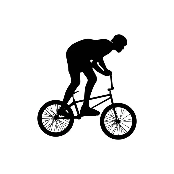 Svart Siluett Ung Man Gör Cykel Freestyle Trick Extrema Oudoor — Stock vektor