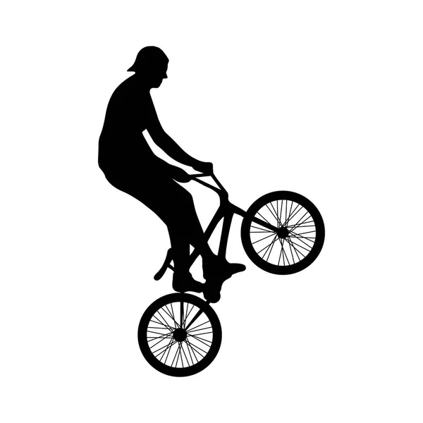 Svart Siluett Ung Man Gör Cykel Freestyle Trick Extrema Oudoor — Stock vektor