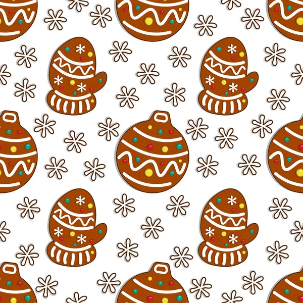 Gingerbread Caramelle Modello Senza Soluzione Continuità Sfondo Bianco Con Giocattolo — Vettoriale Stock