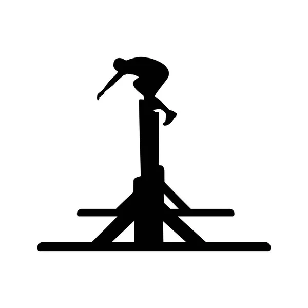 壁を飛び越える人の黒いシルエットは 障害物競走のシンボル ベクトル図 — ストックベクタ