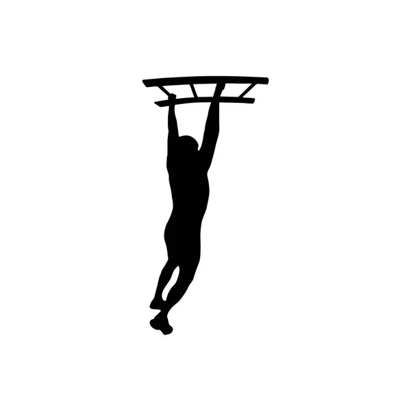 Black silhouette of a man overcoming the obstacle. Obstacle race symbol. Vector illustration. — Stock Illustration Black Silhouette Man Overcoming Obstacle Obstacle Race Symbol Vector Illustration Vector Graphics