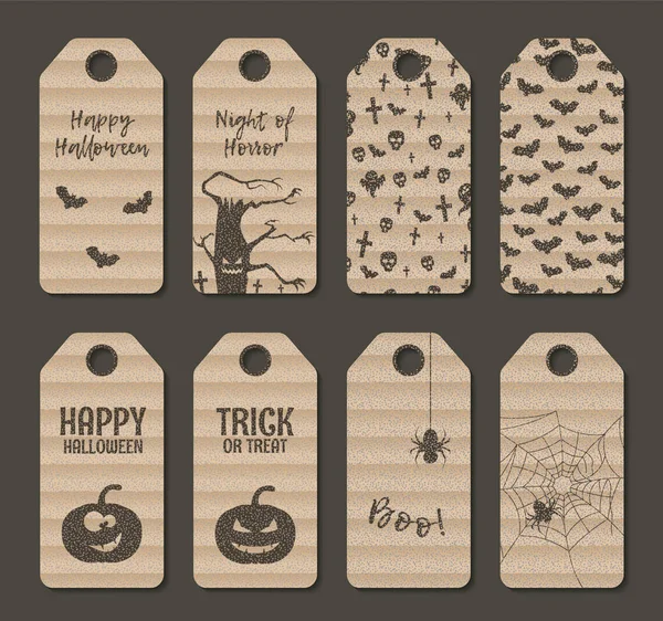 Ensemble Étiquettes Halloween Carton Illustration Vectorielle — Image vectorielle