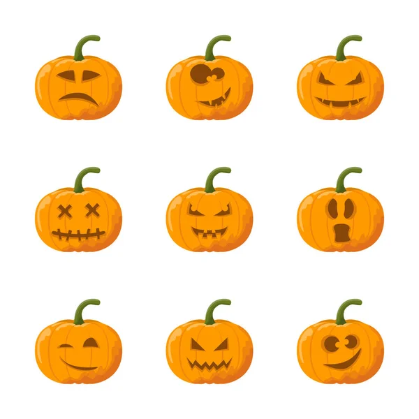 Cartone animato Halloween zucca set — Vettoriale Stock